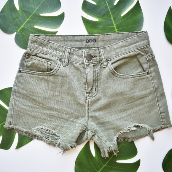 BDG Pants - Army Green BDG Distressed Freja Cutoff Shorts